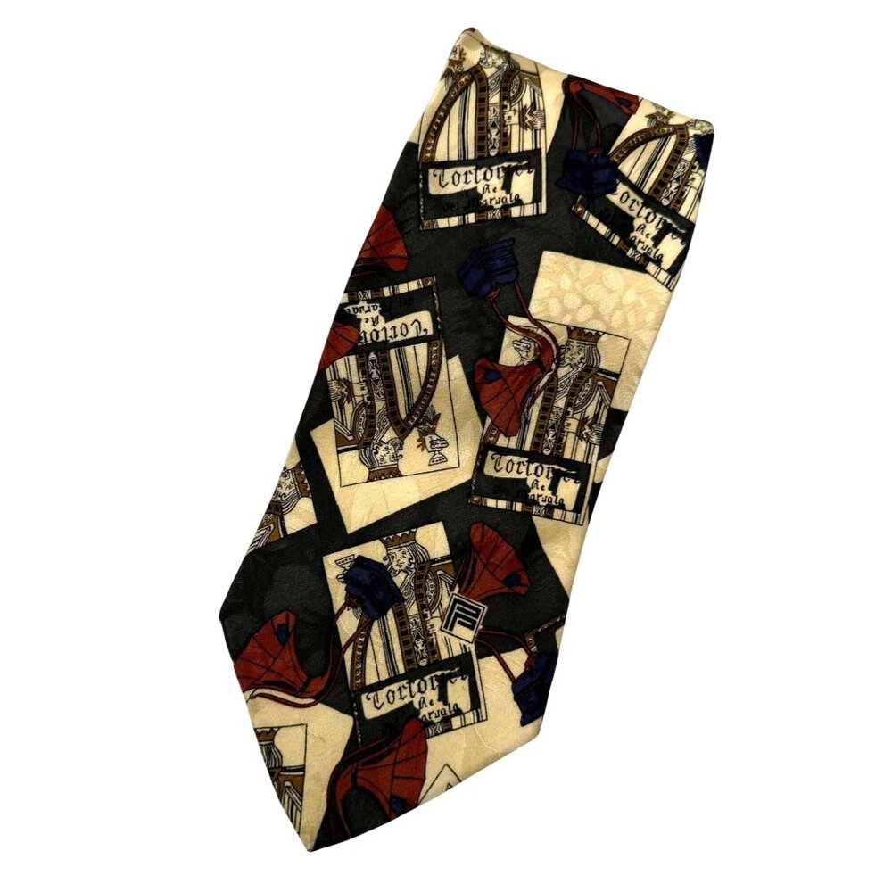 Pierre Pacha Italy Playing Card King Print 100% Silk Tie Necktie Mens Multicolor
